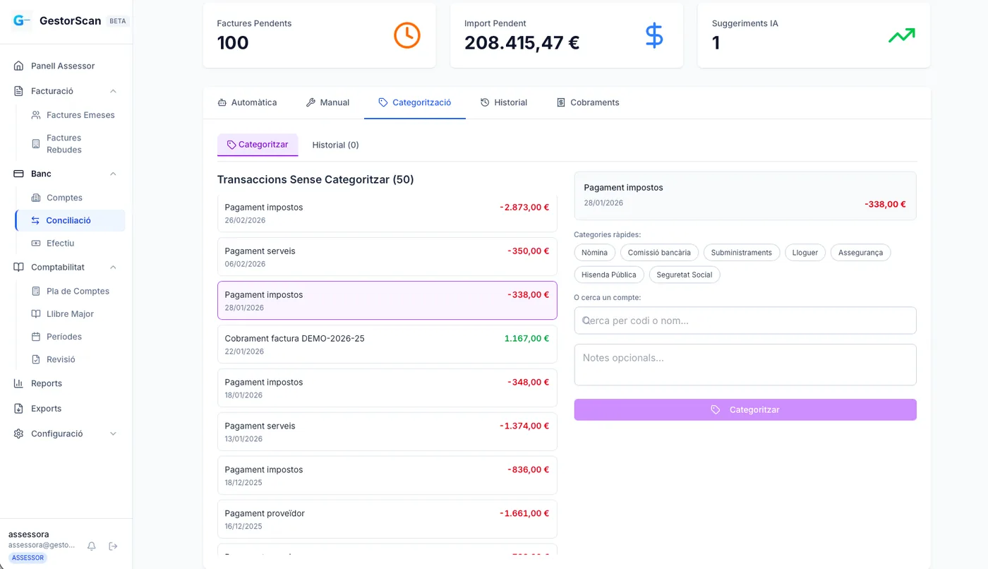 Conciliació bancària automàtica amb scoring IA i batch approve