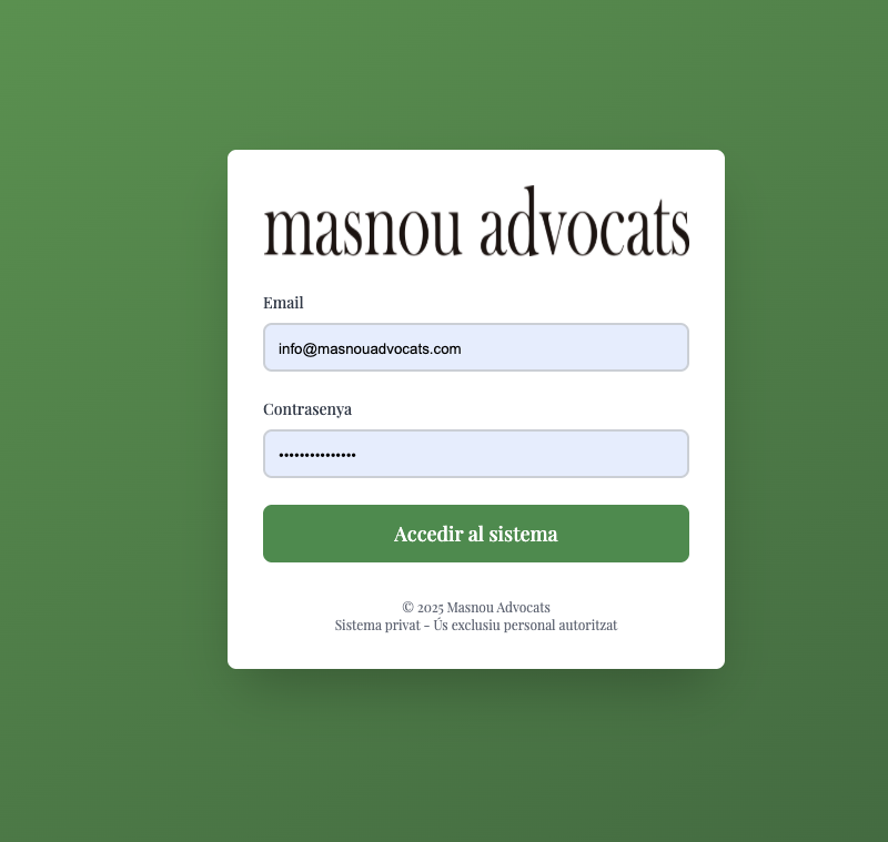 Portal privat de clients de Masnou Advocats — pantalla de login amb accés controlat